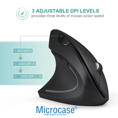 Microcase Pilli Dikey Ergonomik Kablosuz Mouse 800/1200/1600 Dpı 6 Tuşlu - AL5177