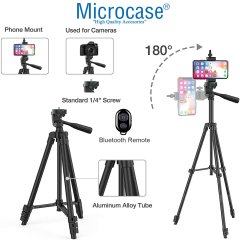 Microcase 3120A 3 Ayak Kamera Tripodu 102 cm+Döner Başlık Telefon Tutucu+Bluetooth Kumanda - AL2917