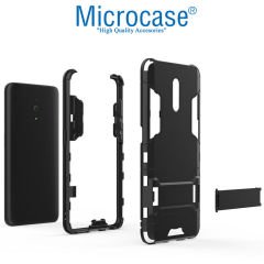 Microcase Oppo Reno  Alfa Serisi Armor Standlı Perfect Koruma Kılıf + Tam Kaplayan Çerçeveli Cam - Siyah