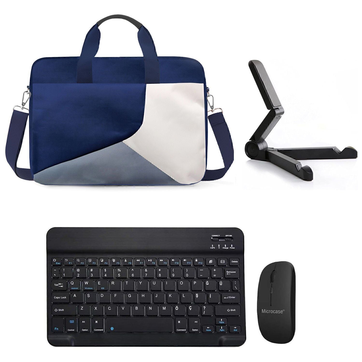 Microcase HONOR MagicPad 4 12.3 inch Tablet ile uyumlu Tablet Çanta + Bluetooth Klavye + Mouse + Tablet Standı Siyah- AL4234