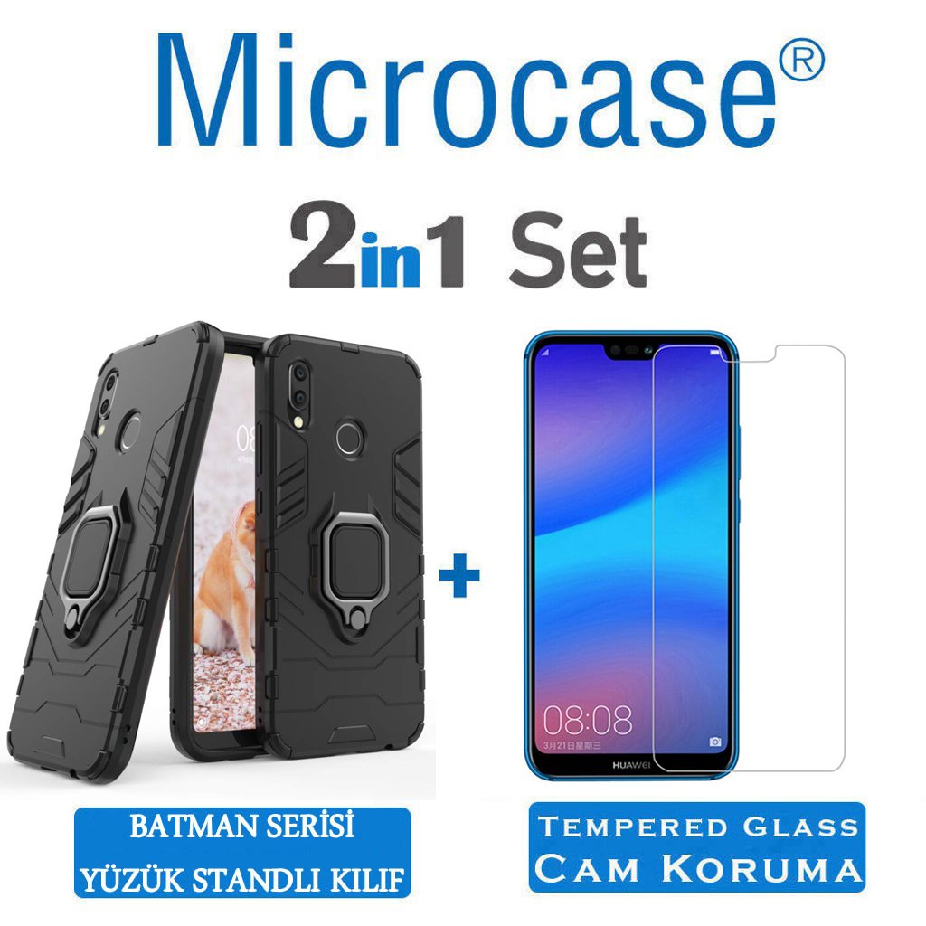 Huawei P20 Lite Batman Serisi Yüzük Standlı Kılıf + CAM (SEÇ)