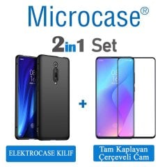 Microcase Xiaomi Redmi K20 Pro Elektrocase Serisi Silikon Kılıf + Tam Kaplayan Çerçeveli Cam - Siyah