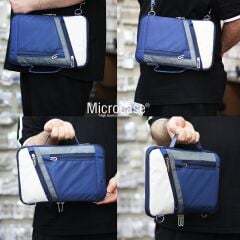 Microcase Samsung Active 4 Pro / Active 5 Pro 10.1'' ile uyumlu Omuz Askılı El Tutacaklı Universal Sleeve Taşıma Çantası AL4346 Lacivert Krem Gri