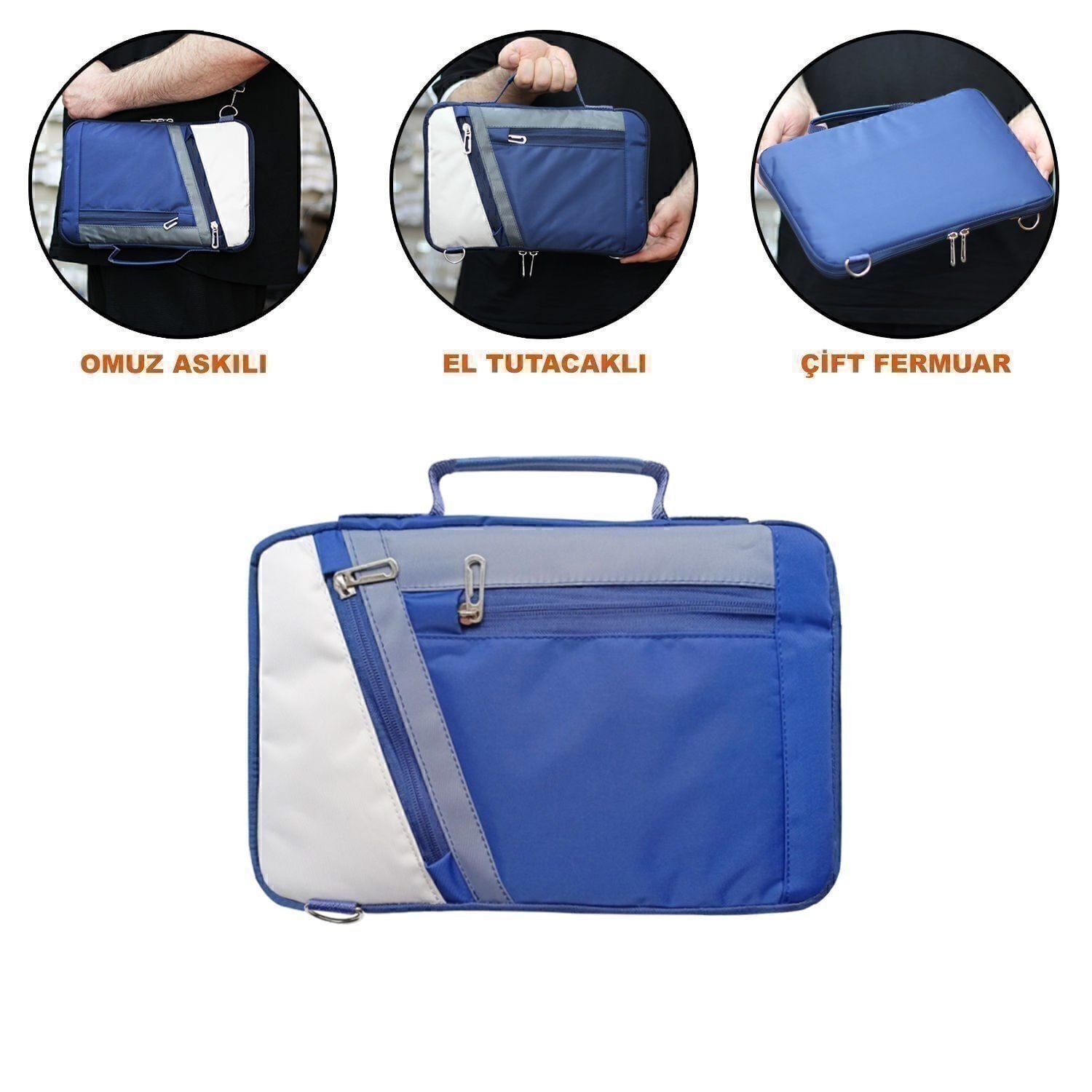 Microcase Samsung Active 4 Pro / Active 5 Pro 10.1'' ile uyumlu Omuz Askılı El Tutacaklı Universal Sleeve Taşıma Çantası AL4346 Lacivert Krem Gri