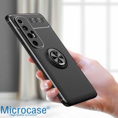 Microcase Xiaomi Mi 10S Focus Serisi Yüzük Standlı Silikon Kılıf - Siyah