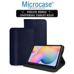 Microcase Samsung Galaxy Tab S6 Lite 10.4 P610 Delüx Serisi Universal Standlı Deri Kılıf - Lacivert + Tempered Glass Cam Koruma