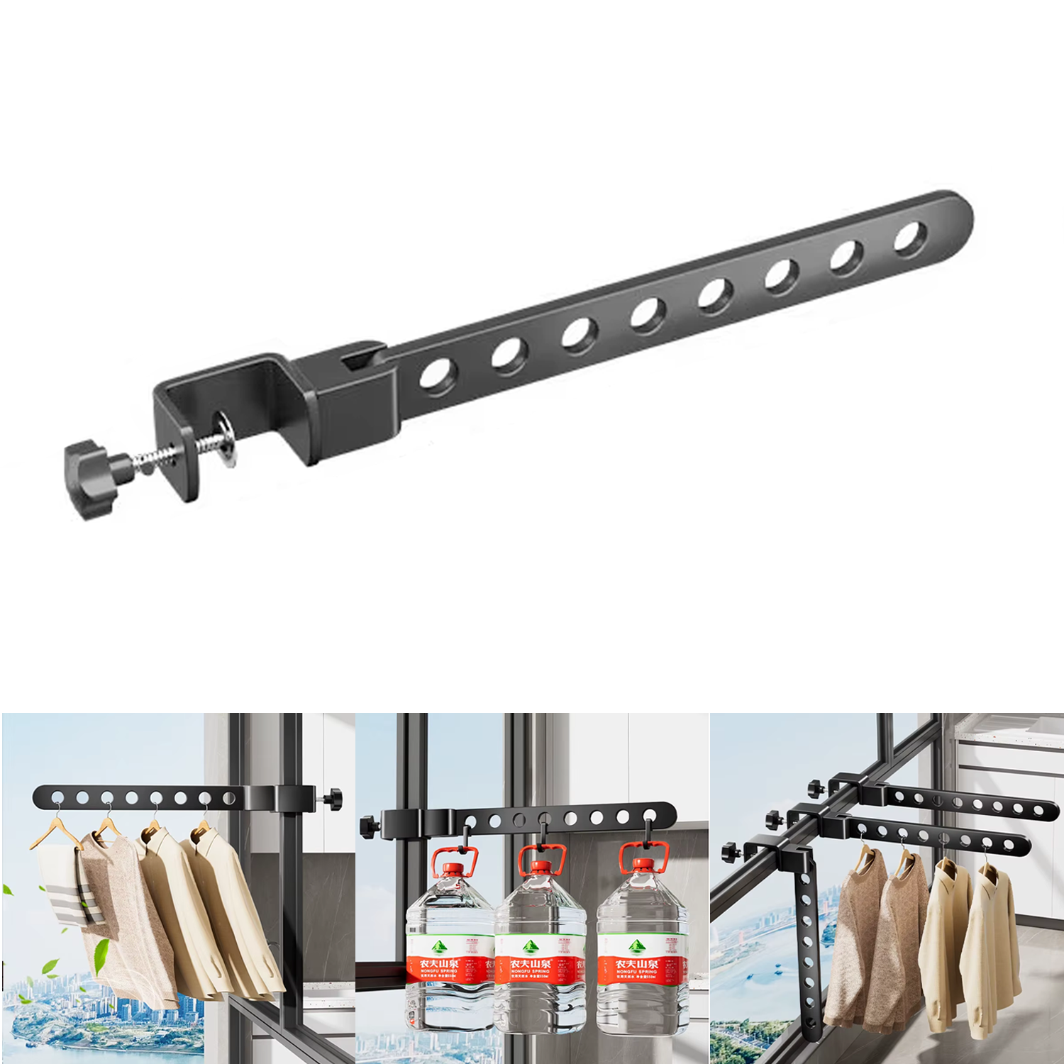 Microcase Portatif Ayarlanabilir Başlıklı Metal Elbise Askılıgı Kurutmalık Siyah AL5343