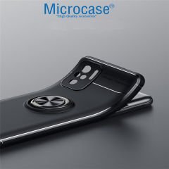 Microcase Xiaomi Redmi Note 10 Pro Max Focus Serisi Yüzük Standlı Silikon Kılıf - Siyah