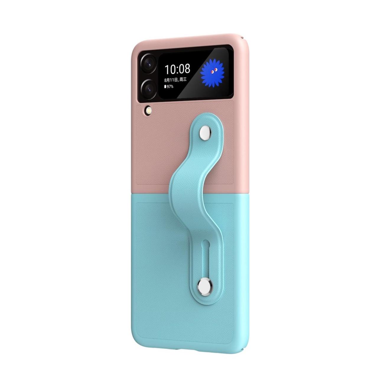 Microcase Samsung Z Flip 3 Parmak Tutuculu Plastik Kılıf -Pembe-Turkuaz