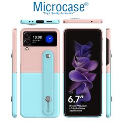 Microcase Samsung Z Flip 3 Parmak Tutuculu Plastik Kılıf -Pembe-Turkuaz