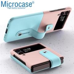 Microcase Samsung Z Flip 3 Parmak Tutuculu Plastik Kılıf -Pembe-Turkuaz