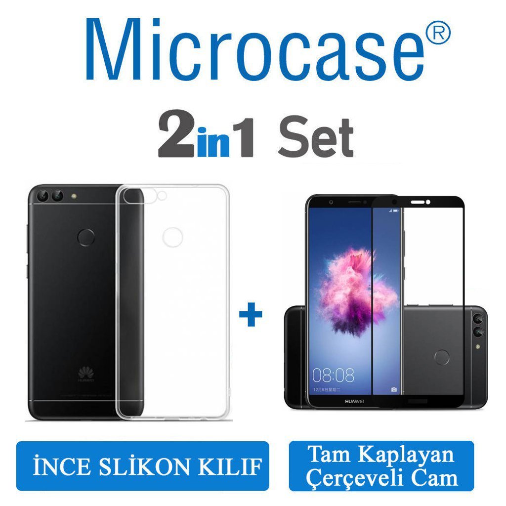 Microcase Huawei P Smart İnce Silikon Kılıf + Tam Kaplama Cam