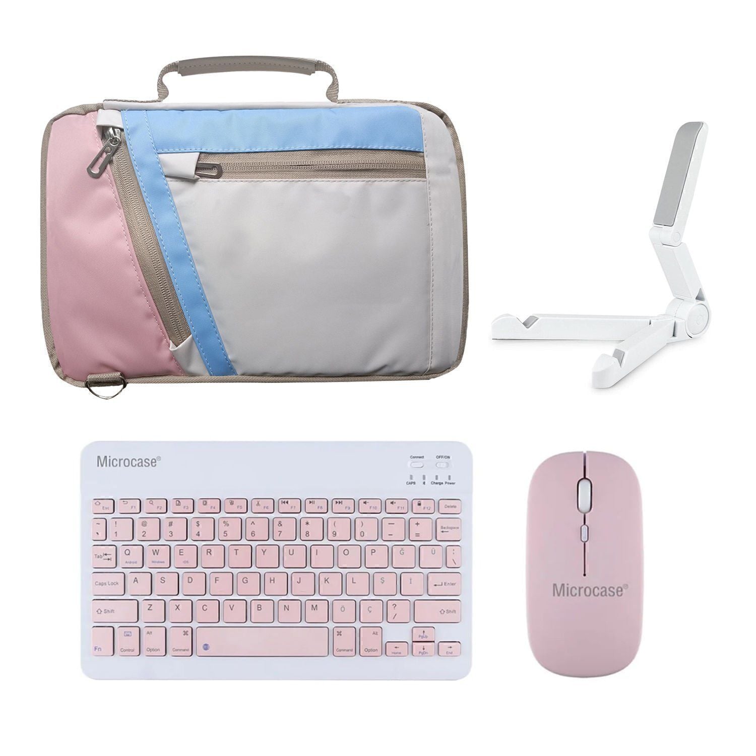 Microcase Samsung Active 4 Pro / Active 5 Pro 10.1'' ile Uyumlu Tablet Çanta+Türkçe Bluetooth Klavye +Mouse+ Standı - Pembe AL4382