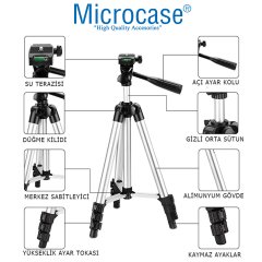 Microcase 3110 3 Ayak Kamera Tripodu 106 cm+Döner Başlık Tablet Tutucu+Bluetooth Kumanda - AL2921