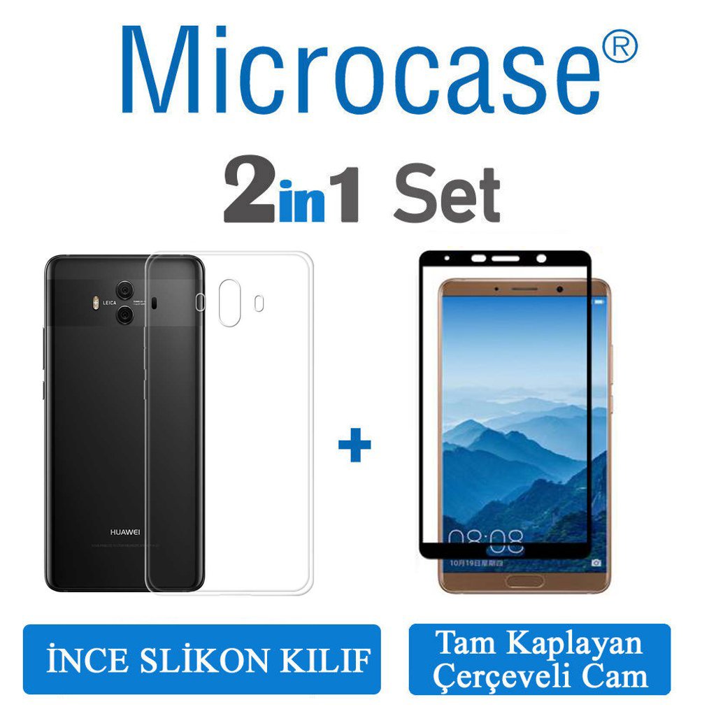Microcase Hauwei MATE 10 İnce Silikon Kılıf + Tam Kaplayan Cam