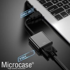 Microcase USB 3.0 To VGA Adaptör - 20 cm Siyah (USB 3.0 ve USB 2.0 Destekler) - AL2619