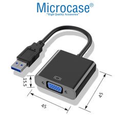 Microcase USB 3.0 To VGA Adaptör - 20 cm Siyah (USB 3.0 ve USB 2.0 Destekler) - AL2619