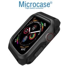 Microcase Apple Watch SE 44 mm Defender Seri Silikon Kılıf - Siyah