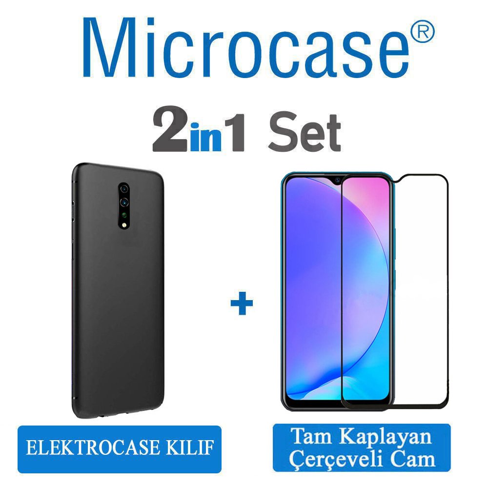Microcase Oppo Reno Z Elektrocase Serisi Silikon Kılıf + Tam Kaplayan Çerçeveli Cam - Siyah
