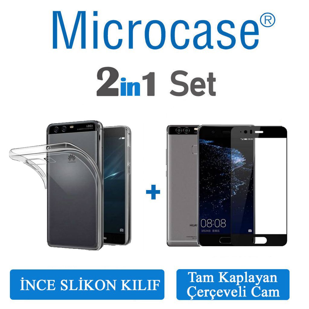 Microcase Huawei P10 İnce 0.2 mm Silikon Kılıf + Tam Kaplayan Cam