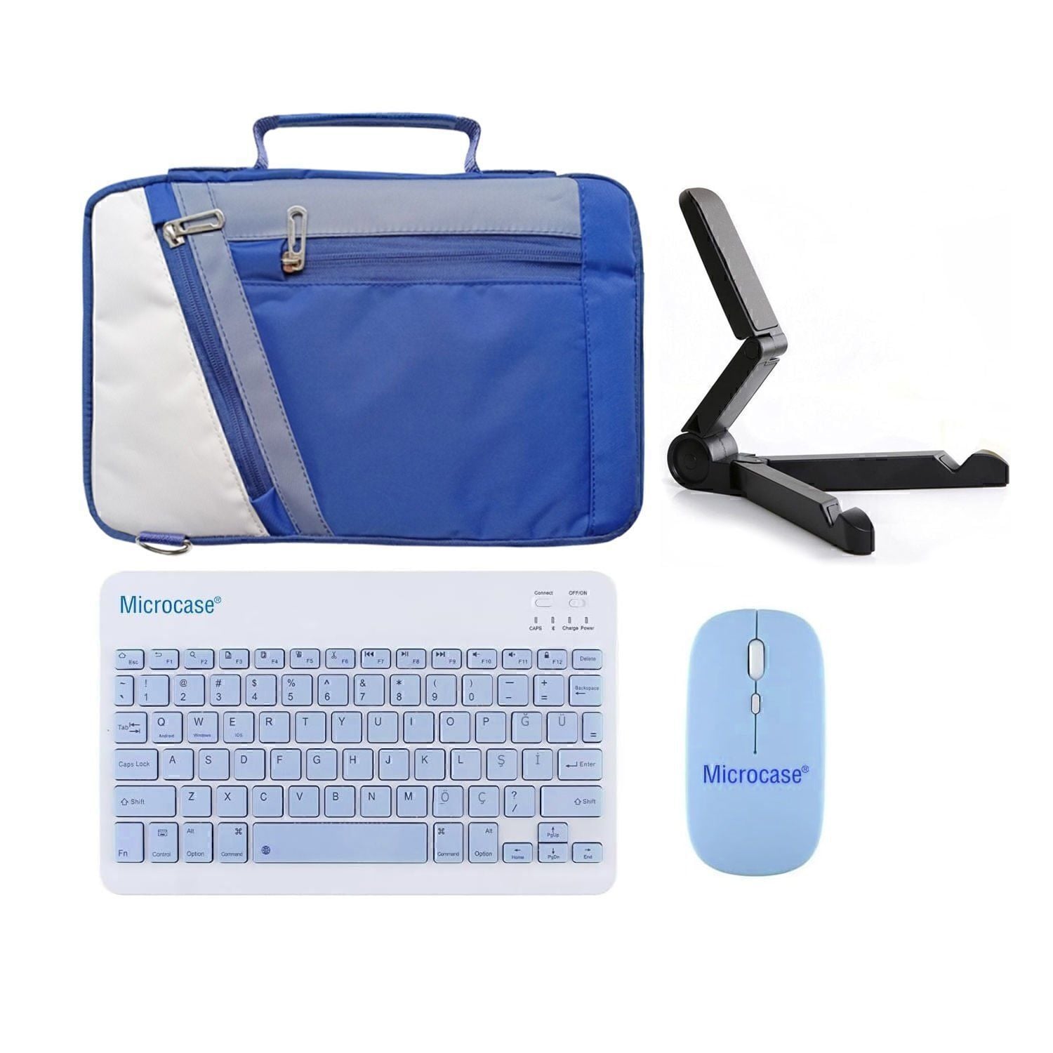 Microcase Samsung Active 4 Pro / Active 5 Pro 10.1'' ile uyumlu Türkçe Bluetooth Klavye +Mouse+ Standı-Mavi AL4384