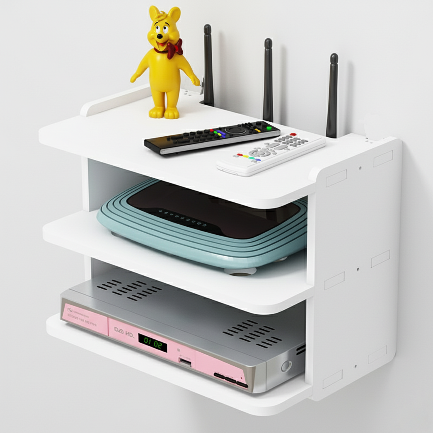 Microcase Duvara Monte 3 Raflı Modem Uydu Telefon Kumanda VB Eşya Düzenleyici Raf AL5348