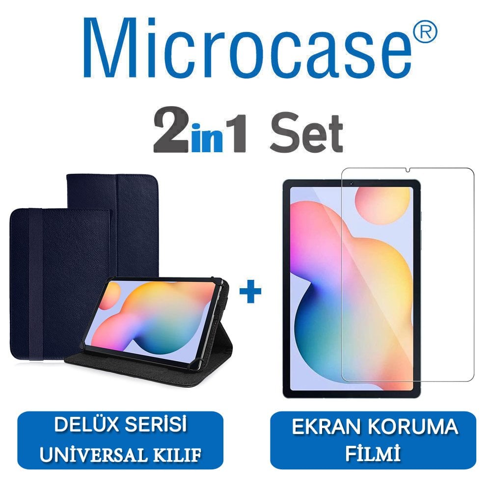 Microcase Samsung Galaxy Tab S6 Lite 10.4 P610 Delüx Serisi Universal Standlı Deri Kılıf - Lacivert + Ekran Koruma Filmi