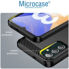 Microcase Samsung Galaxy M13 4G Brushed Carbon Fiber Silikon Kılıf - Siyah
