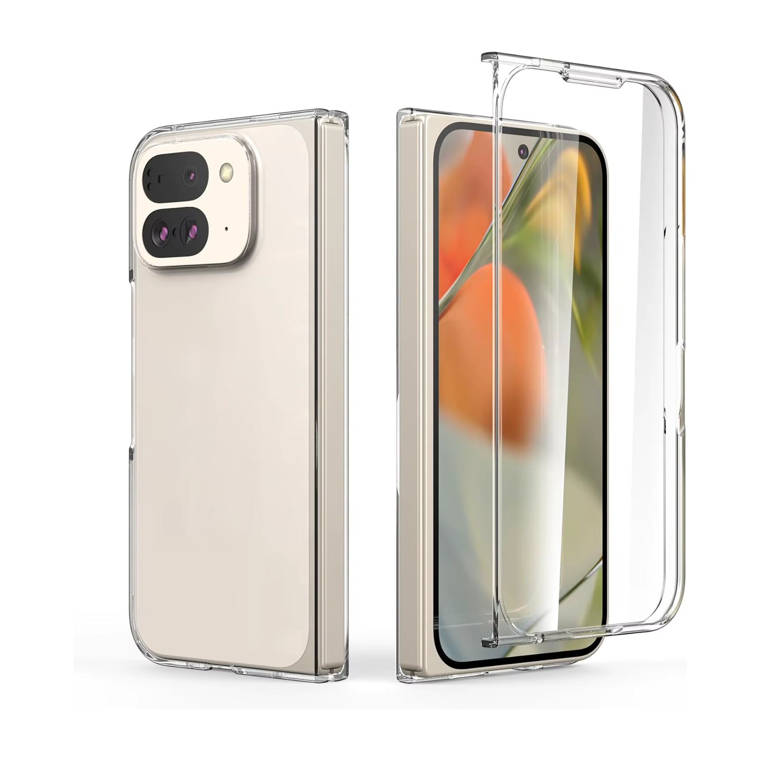 Microcase Google Pixel 10 Pro Fold ile Uyumlu Sert Kristal Kapaklı Kılıf Şeffaf- AL3157