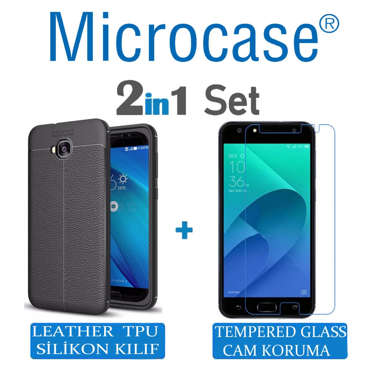 Asus Zenfone Live ZB553KL Leather Tpu Silikon Kılıf + Cam Koruma