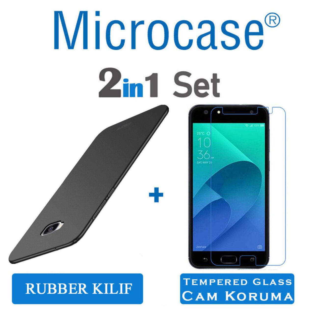 Asus Zenfone Live ZB553KL Sert Köşeli Rubber Kılıf + Cam Koruma