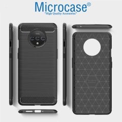 Microcase OnePlus 7T Brushed Carbon Fiber Silikon Kılıf - Siyah