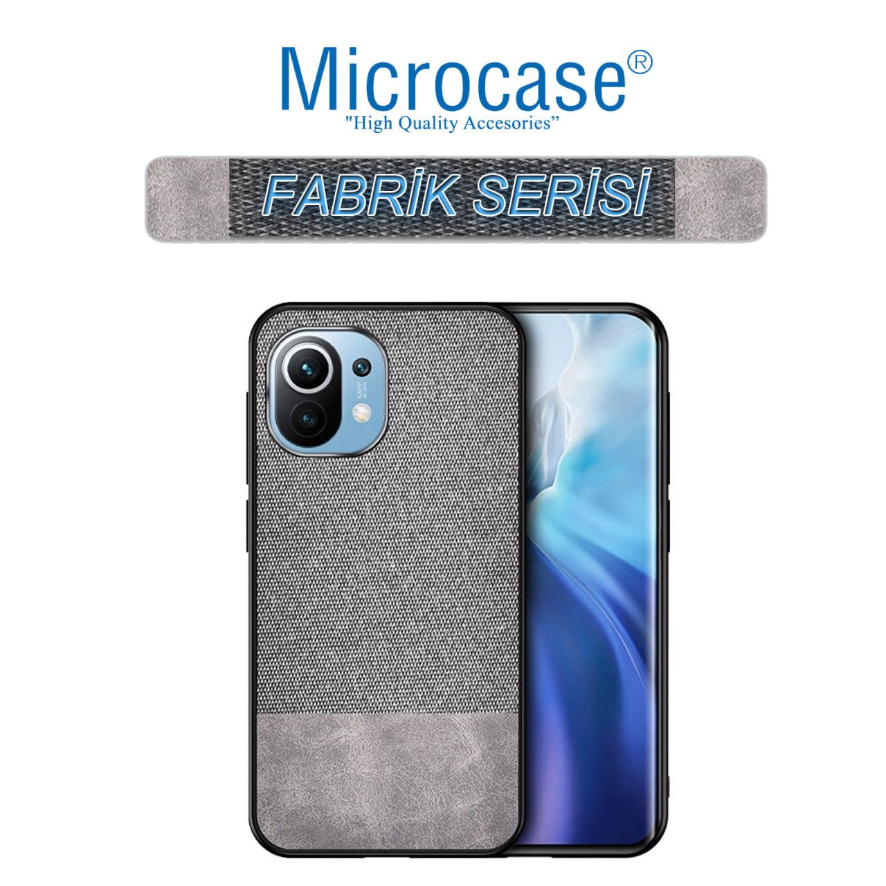 Microcase Xiaomi Mi 11 Pro Fabrik Serisi Kumaş ve Deri Desen Kılıf (SEÇENEKLİ) Gri
