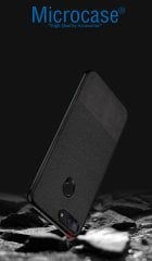 Microcase Xiaomi Mi 8 Lite Fabrik Serisi Kumaş ve Deri Desen Kılıf - Siyah + Tempered Glass Cam Koruma
