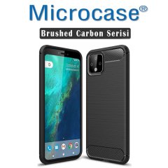 Microcase Google Pixel 4 XL Brushed Carbon Fiber Silikon Kılıf - Siyah + Tempered Glass Cam Koruma