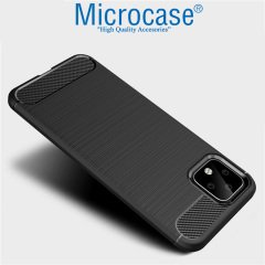 Microcase Google Pixel 4 XL Brushed Carbon Fiber Silikon Kılıf - Siyah + Tempered Glass Cam Koruma