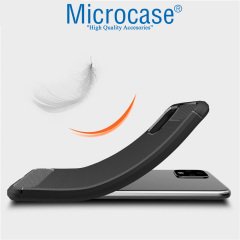 Microcase Google Pixel 4 XL Brushed Carbon Fiber Silikon Kılıf - Siyah + Tempered Glass Cam Koruma