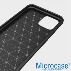 Microcase Google Pixel 4 XL Brushed Carbon Fiber Silikon Kılıf - Siyah + Tempered Glass Cam Koruma