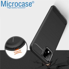 Microcase Google Pixel 4 XL Brushed Carbon Fiber Silikon Kılıf - Siyah + Tempered Glass Cam Koruma