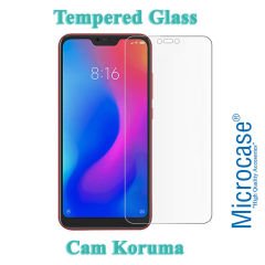 Microcase Xiaomi Mi 8 Lite Fabrik Serisi Kumaş ve Deri Desen Kılıf - Gri + Tempered Glass Cam Koruma