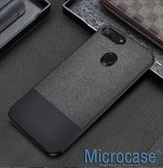 Microcase Xiaomi Mi 8 Lite Fabrik Serisi Kumaş ve Deri Desen Kılıf - Siyah
