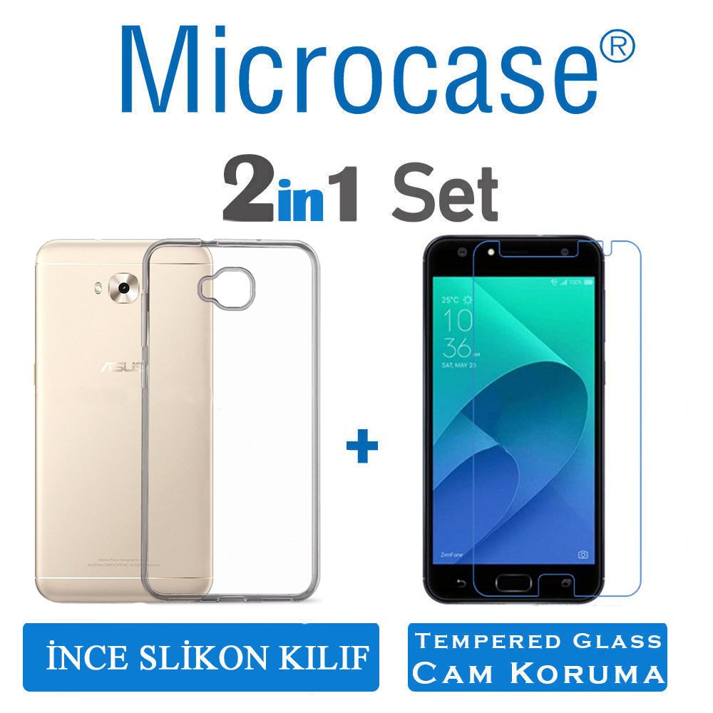 Asus Zenfone Live ZB553KL İnce 0.2 mm Silikon Kılıf + Cam Koruma