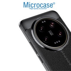 Microcase Xiaomi 14 Ultra Leather Serisi Deri Efekt Silikon Kılıf - Siyah Al3337