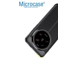 Microcase Xiaomi 14 Ultra Leather Serisi Deri Efekt Silikon Kılıf - Siyah Al3337