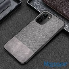 Microcase Xiaomi Poco F3 Fabrik Serisi Kumaş ve Deri Desen Kılıf (SEÇENEKLİ) Gri