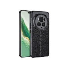 Microcase Honor Magic 6 Pro 5G Leather Serisi Deri Efekt Silikon Kılıf - Siyah Al3337