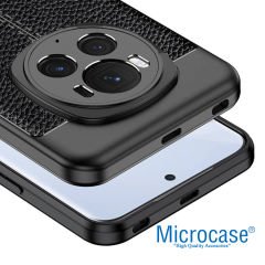 Microcase Honor Magic 6 Pro 5G Leather Serisi Deri Efekt Silikon Kılıf - Siyah Al3337