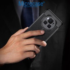 Microcase Honor Magic 6 Pro 5G Leather Serisi Deri Efekt Silikon Kılıf - Siyah Al3337