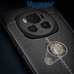 Microcase Honor Magic 6 Pro 5G Leather Serisi Deri Efekt Silikon Kılıf - Siyah Al3337