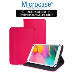 Microcase Samsung Galaxy Tab A 8.0 2019 T290 Delüx Serisi Universal Standlı Deri Kılıf - Pembe + Tempered Glass Cam Koruma